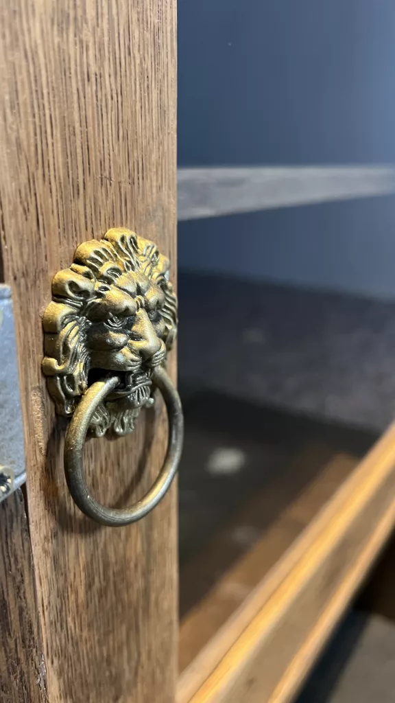 Nahaufnahme des Löwenkopf-Griffs am Wächter